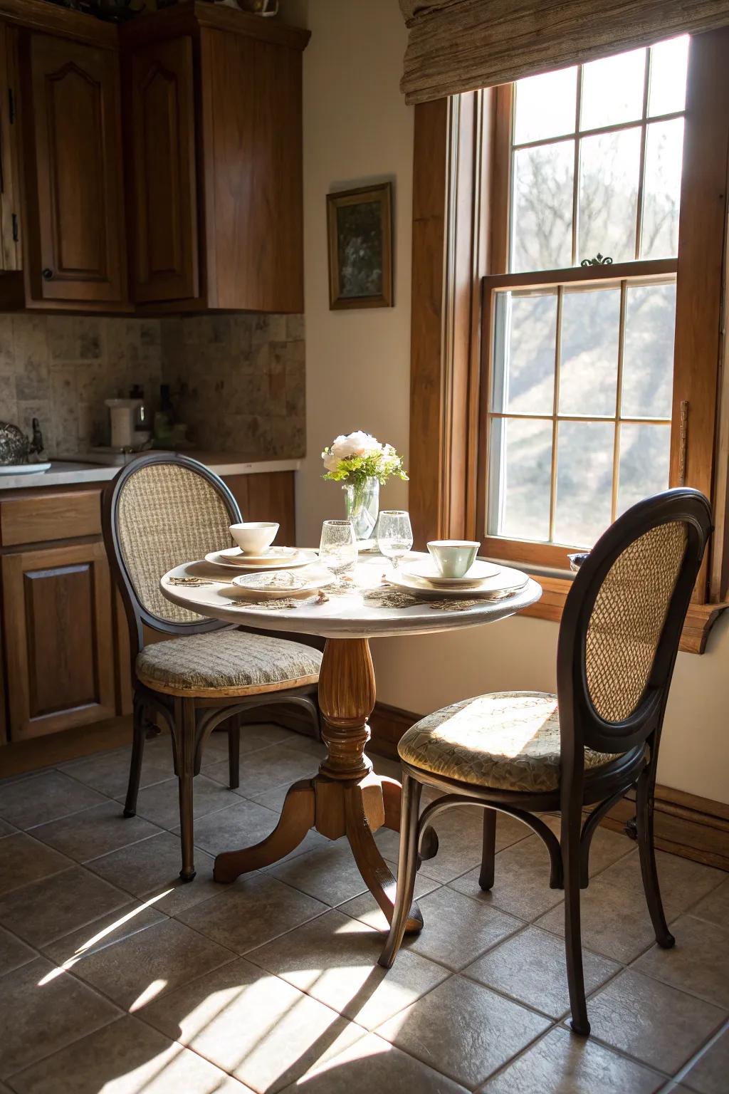 An elegant café table, excellent for small kitchen settings.