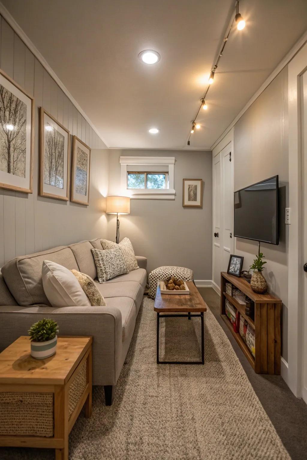 Light and neutral colors create a sense of openness.
