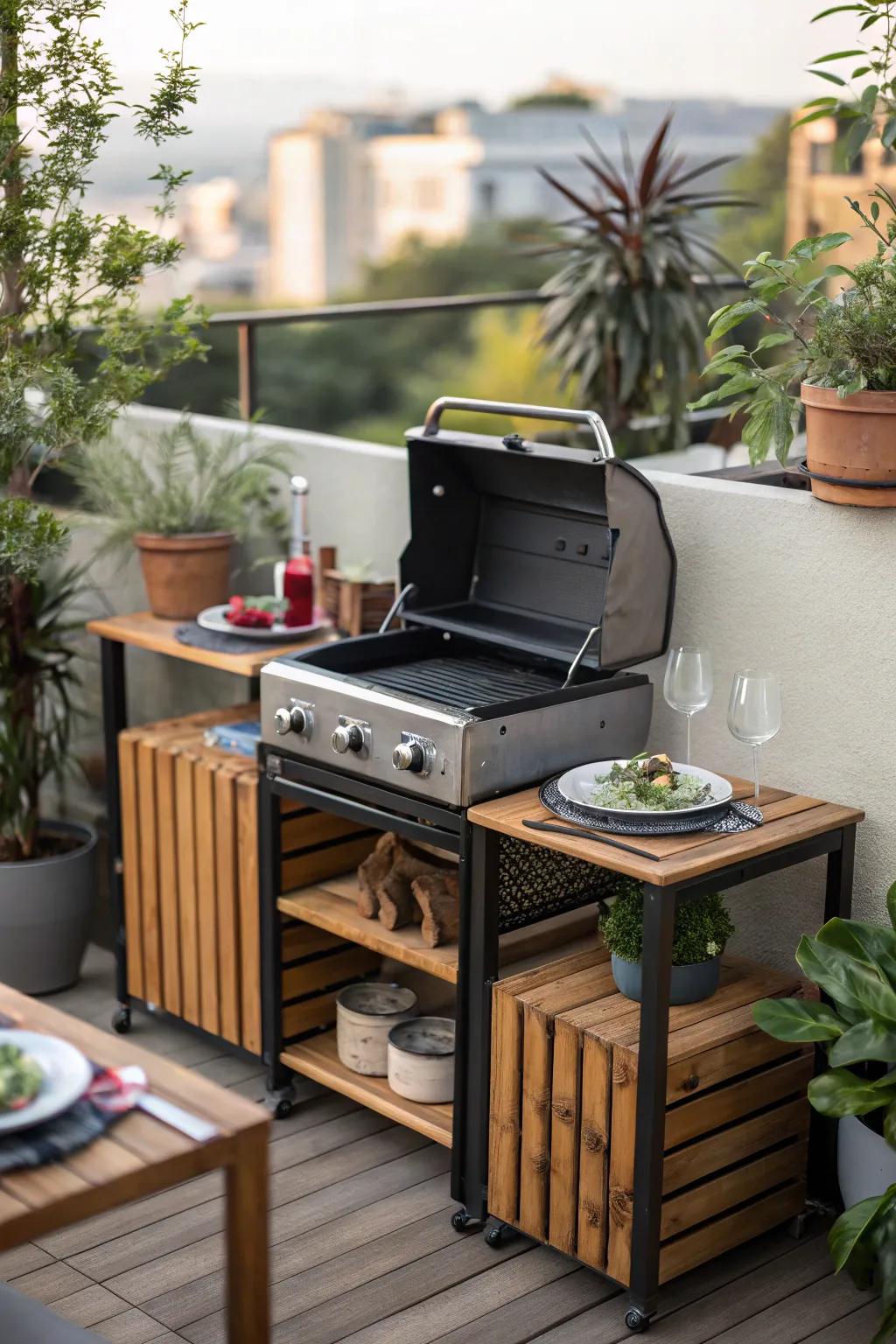 A small-scale grilling area is ideal for limited spaces.
