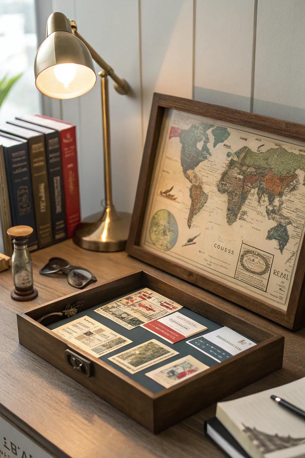Immortalize your wanderlust with a travel memento shadow box.