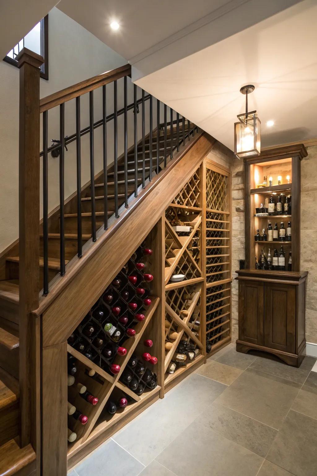 Redesign the spaces under your staircase into fashionable wine storage areas.