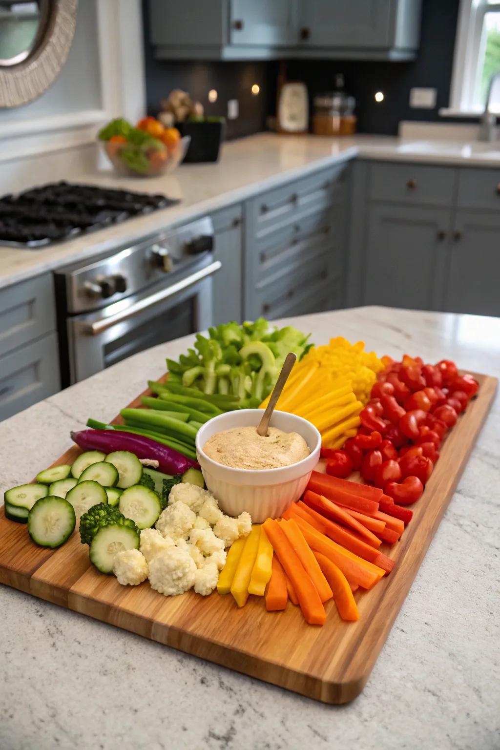 A rainbow veggie presentation that’s as tasty as it is visually appealing.