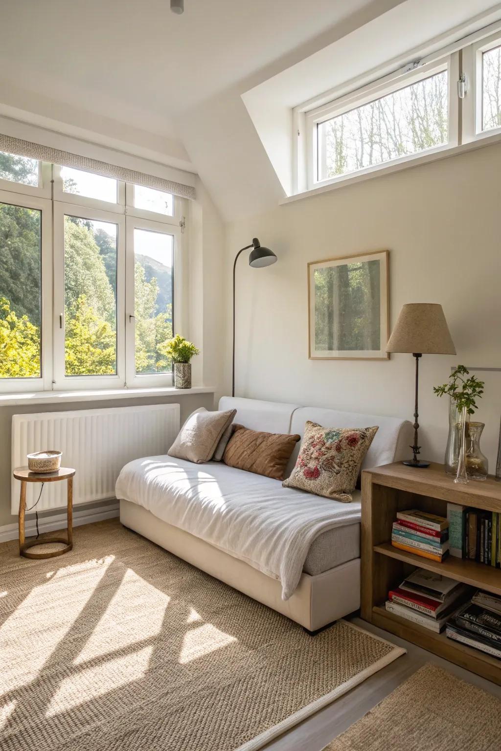 Thoughtfully selected convertible couches can create an illusion of spaciousness.