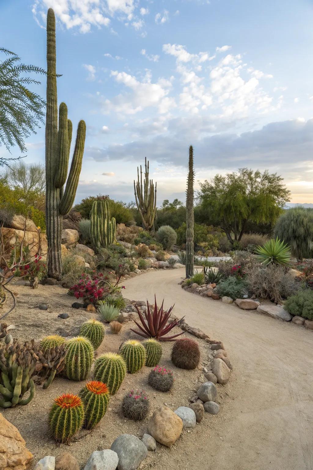 A wide variety of cacti and succulents forming a desert plant paradise.