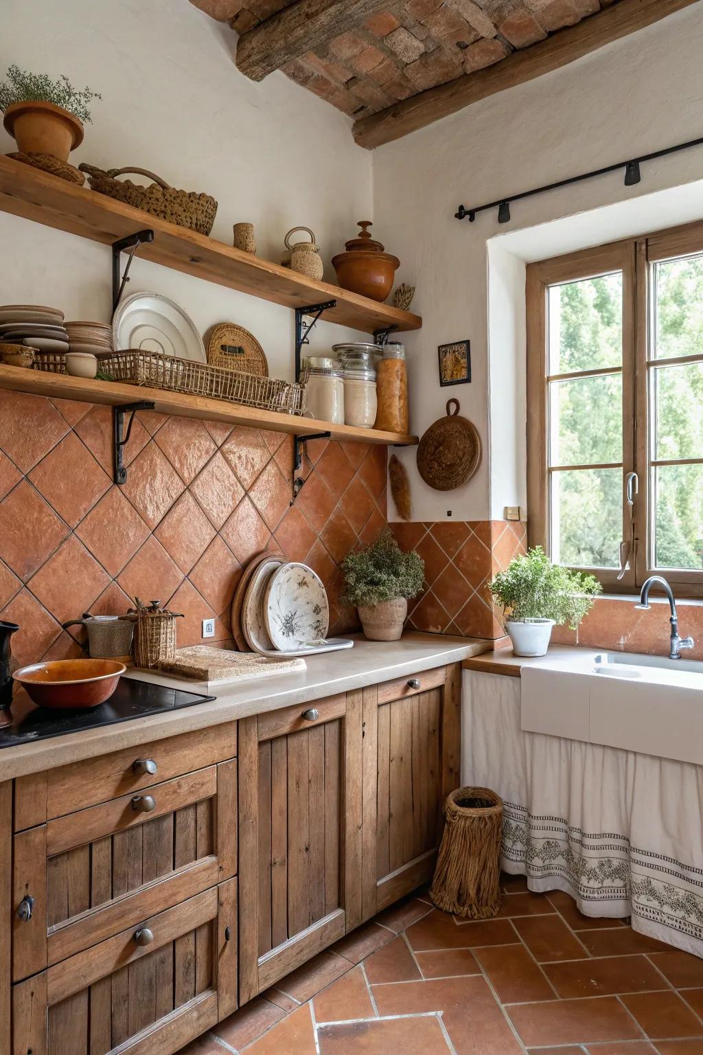 Toasty terracotta tiles infuse a hint of desert sunset into your kitchen.