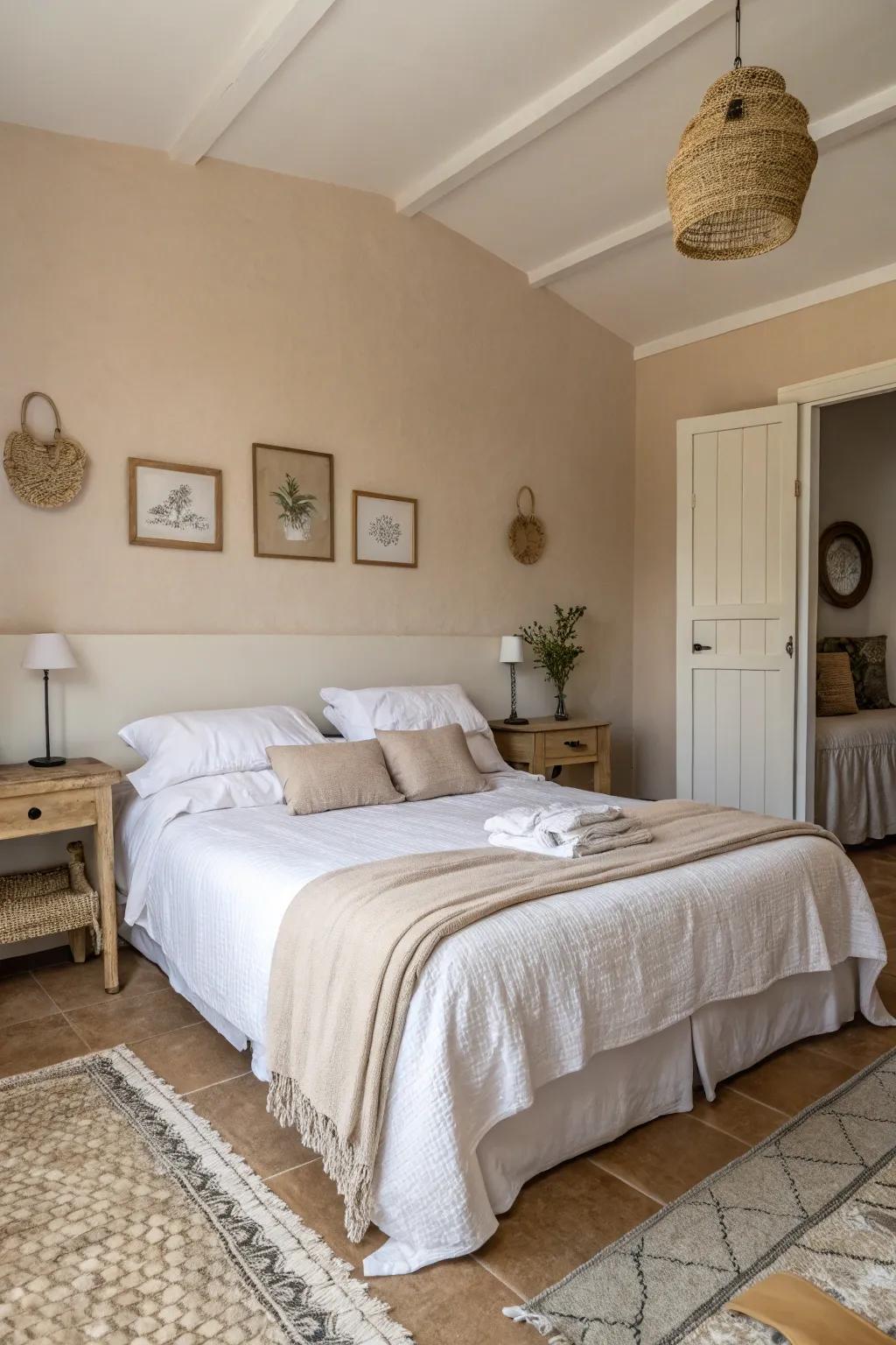 Soft shades work harmoniously to evoke a calming, spa-like ambiance in your personal haven.