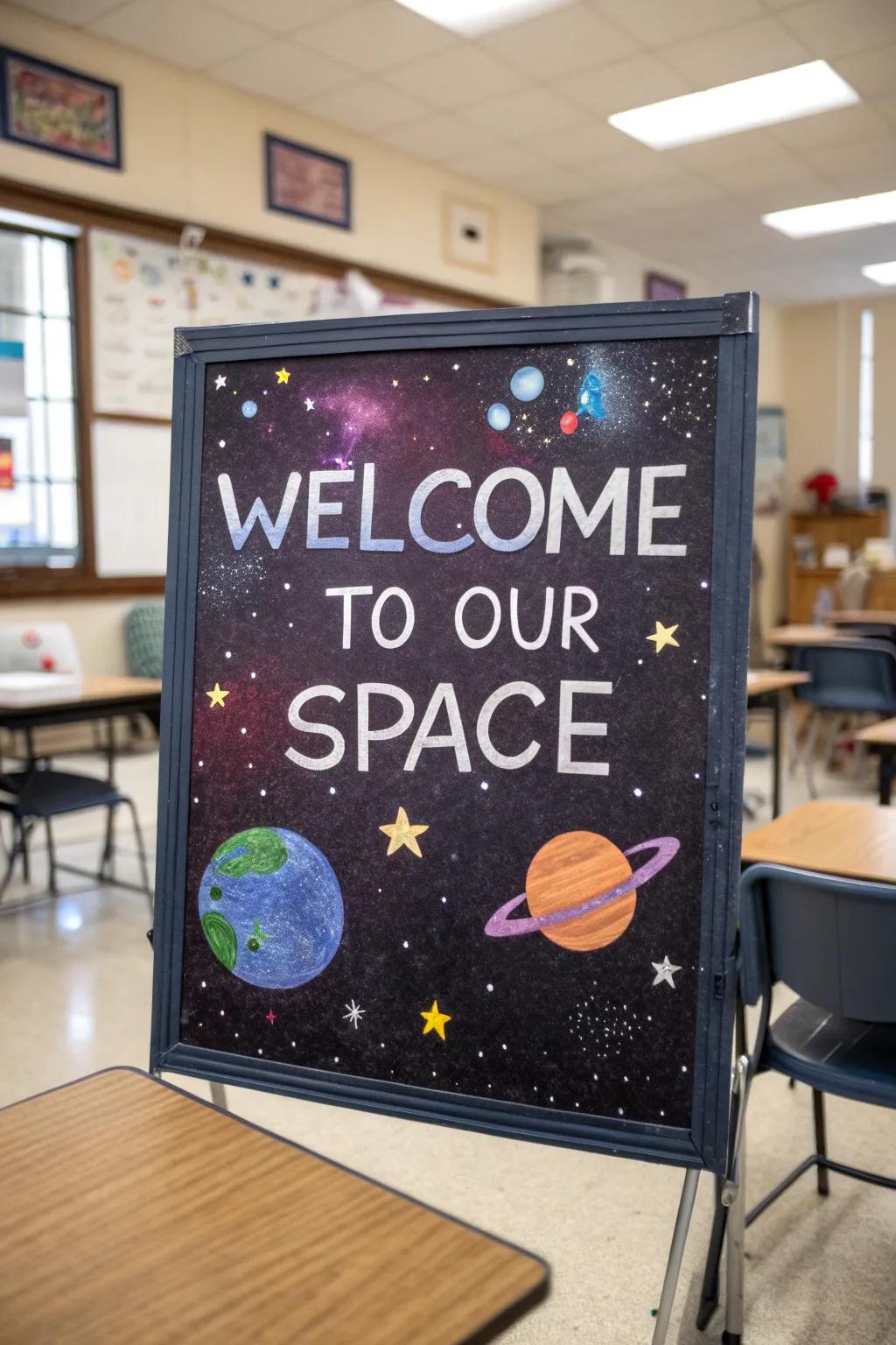 Extend a cosmic reception to each person with a greeting display!