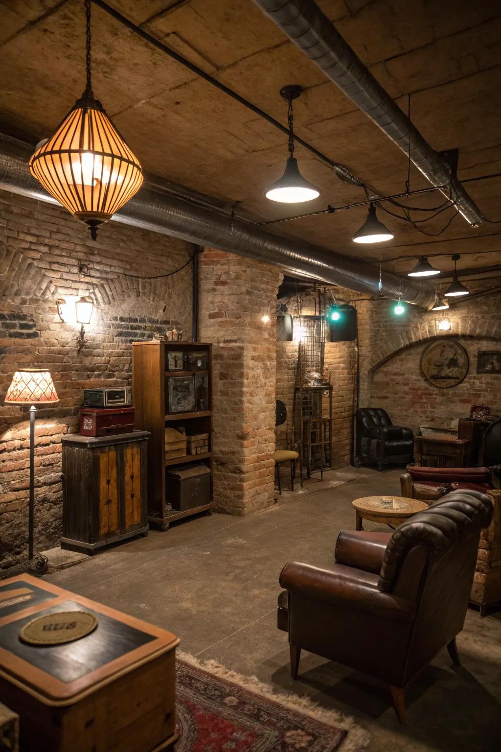 Exposed brick walls fashion a rustic and historical atmosphere within your speakeasy.
