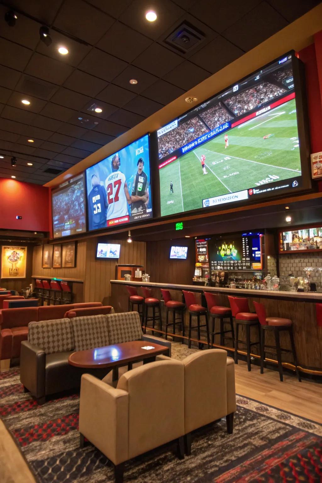Having several large screens ensures every guest enjoys a stellar view of the action.