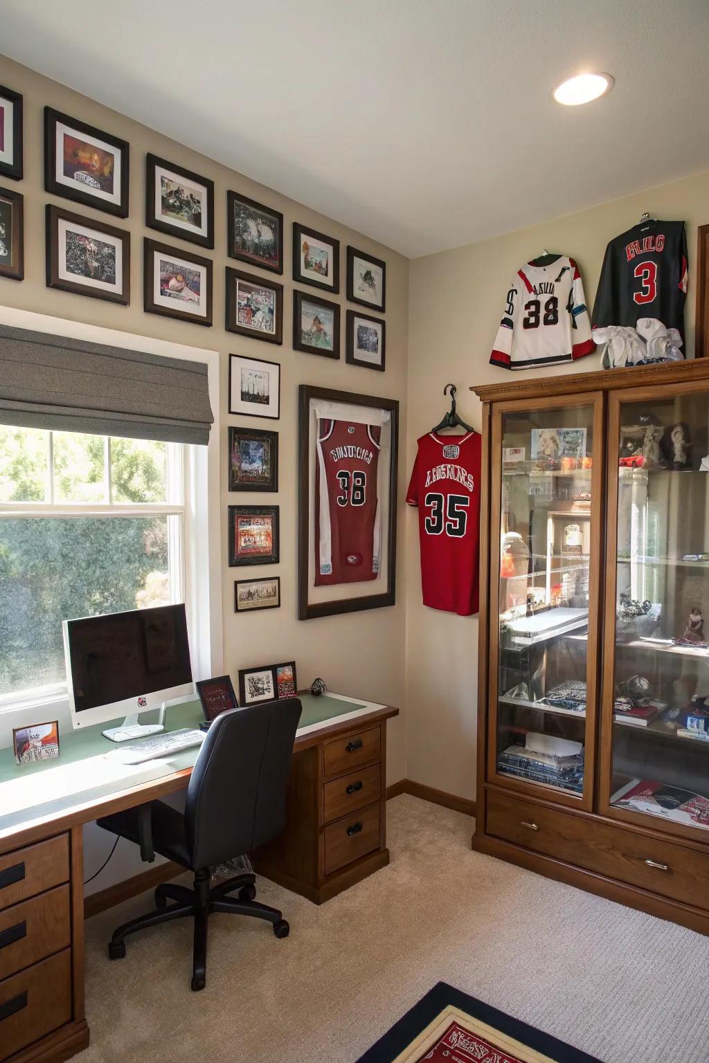 Allow your sports treasures to command attention in your office setting.
