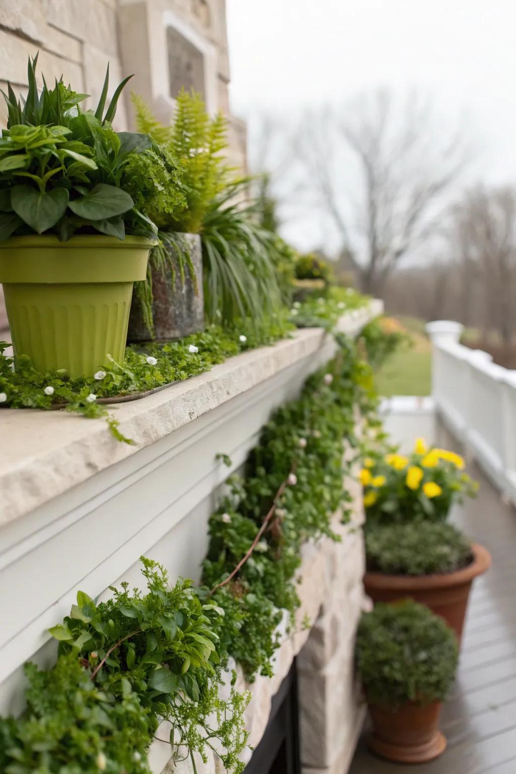 Greenery introduces a breath of fresh spring air to your mantel.