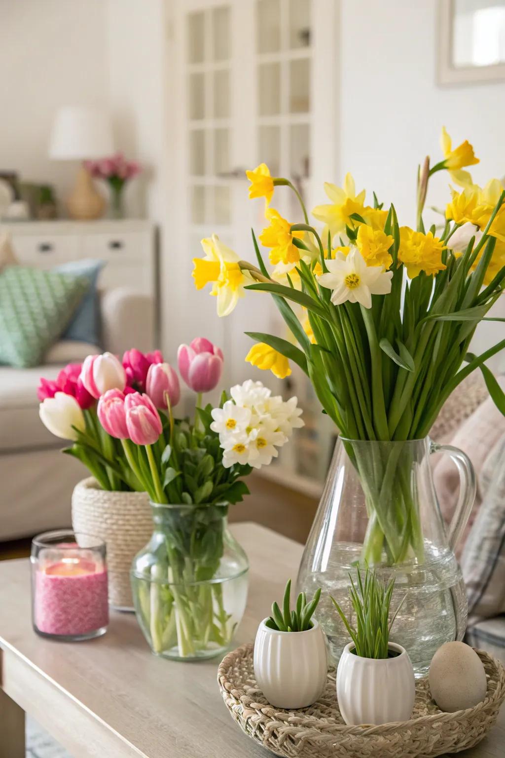 Invigorate your area with lively flowers echoing the springtime palette.