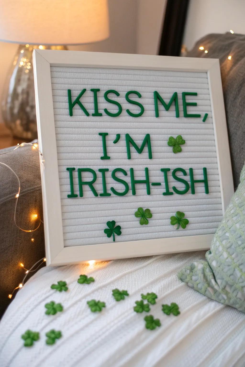 A fun changeable message display perfectly captures the feeling of being 'Irish-ish' on St. Patrick's Day.