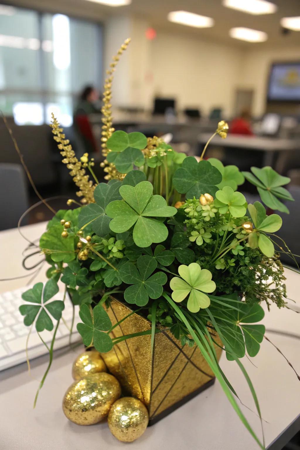 A gorgeous clover showstopper brings St. Patrick's joy to the office.