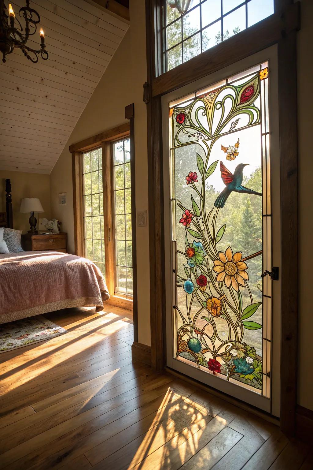 Nature-inspired stained glass infuses your bedroom with the vibrancy of the outdoors.