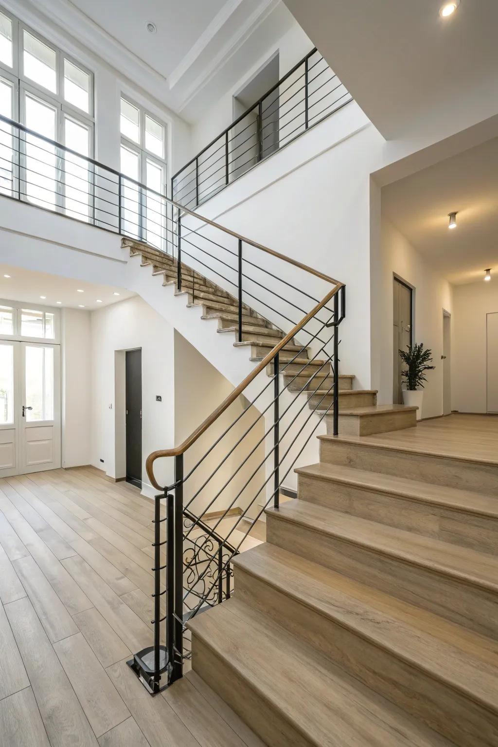 Minimalist metal railings offer a sleek and modern touch.