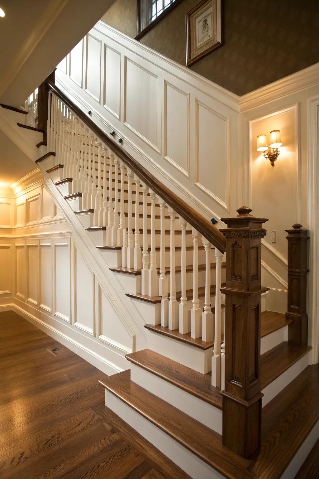 Timeless paneling brings enduring elegance to any staircase.