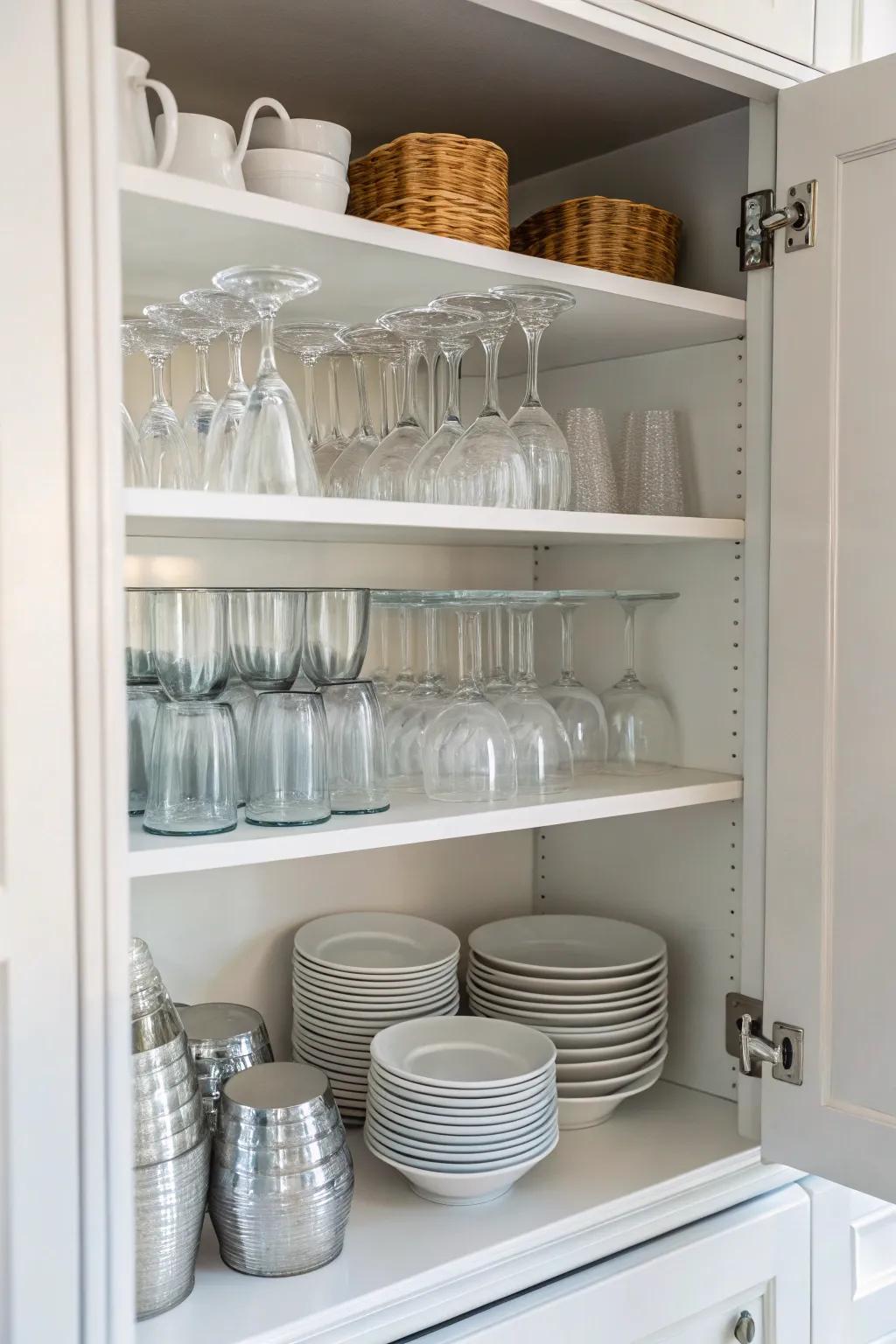 Cupboard storage ensures your glasses are organized and hidden from view.