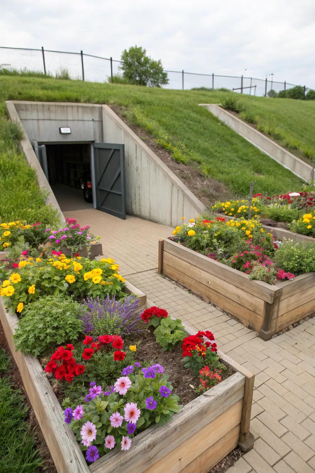 Elevated gardens offer form and charm to your storm shelter space.