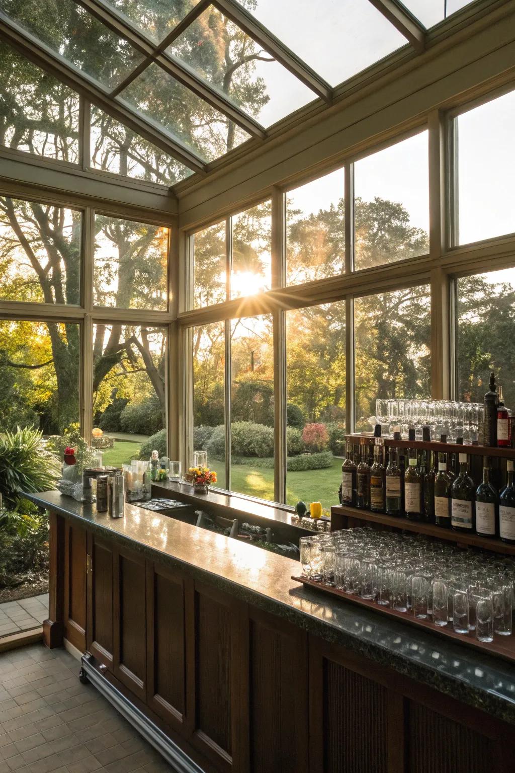 Enhancing sunshine in your sunroom bar produces a hospitable and cheering atmosphere.