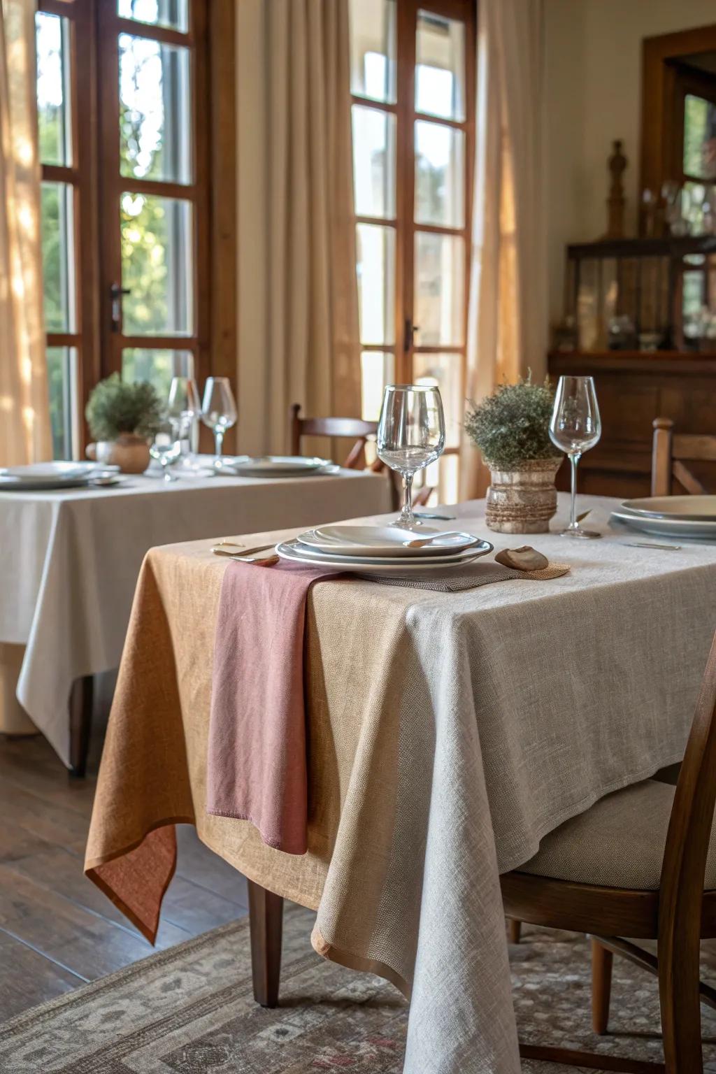 Layered linen establishes a refined and lasting table arrangement.