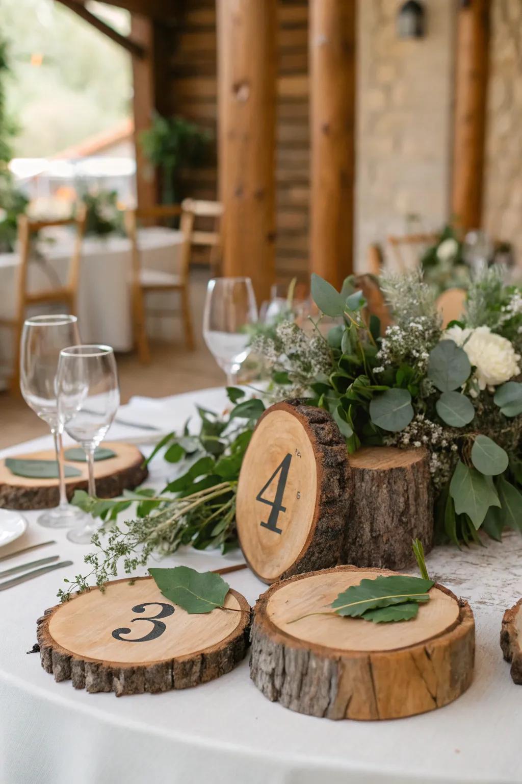 Earthy wood rounds bring an inviting appeal to any nature-themed event.