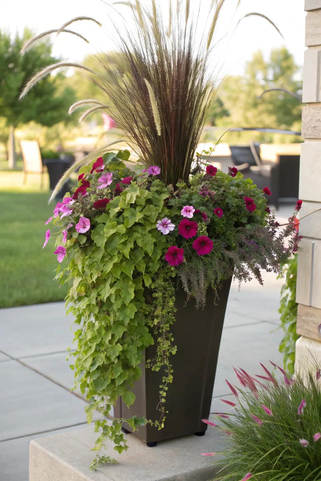 The 'Headliner, Balancer, Trailer' strategy transforms any vertical pot into an attention-grabbing display.