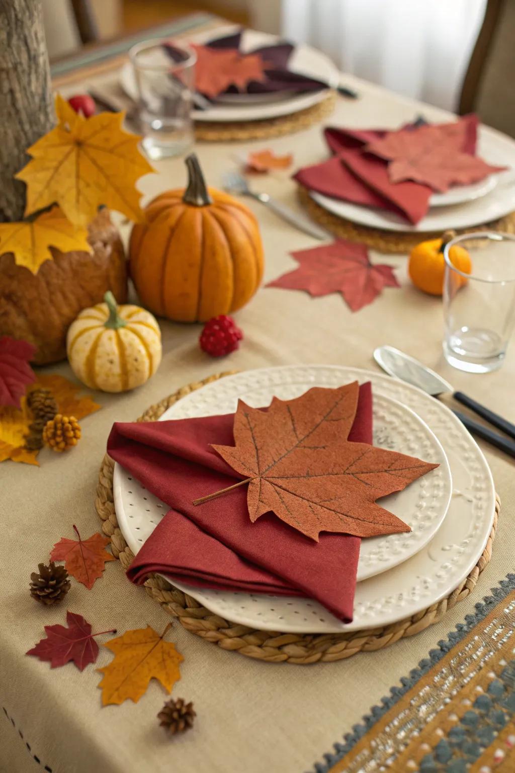 Maple leaf napkins infuse the essence of fall into your Thanksgiving feast.
