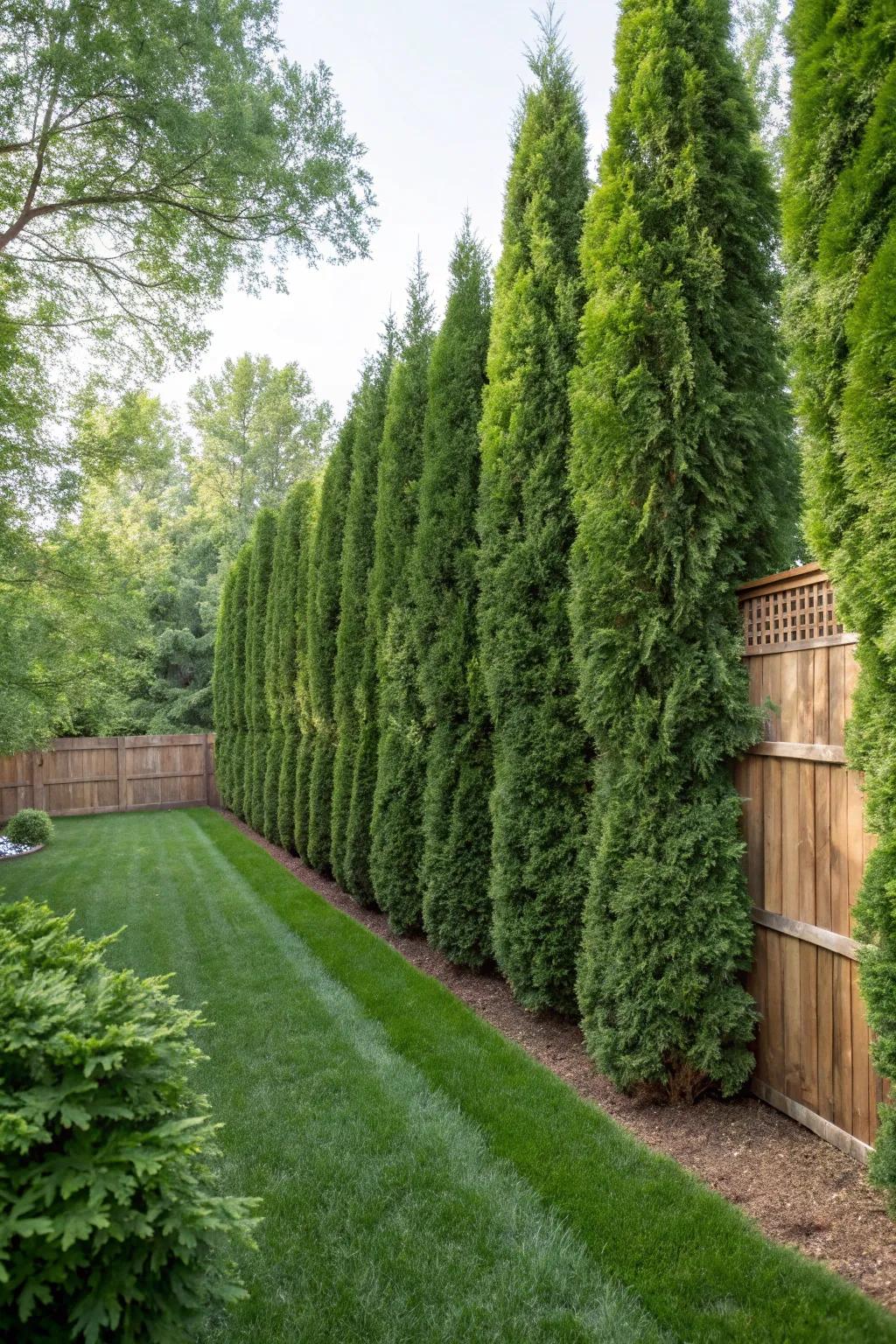 Attain unparalleled seclusion with Emerald Sentinel trees bordering your backyard.