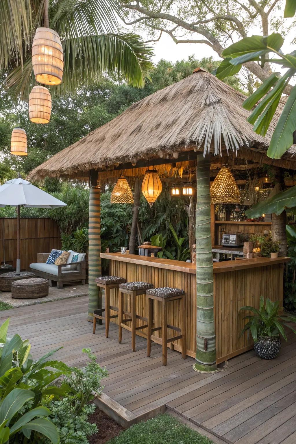A thatched roof will truly transform your tiki bar with its tropical vibe.