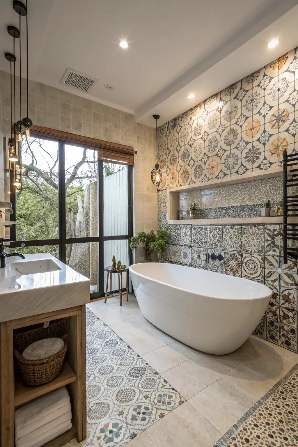 Design your own spa-like sanctuary with a freestanding tub and graceful tiling.