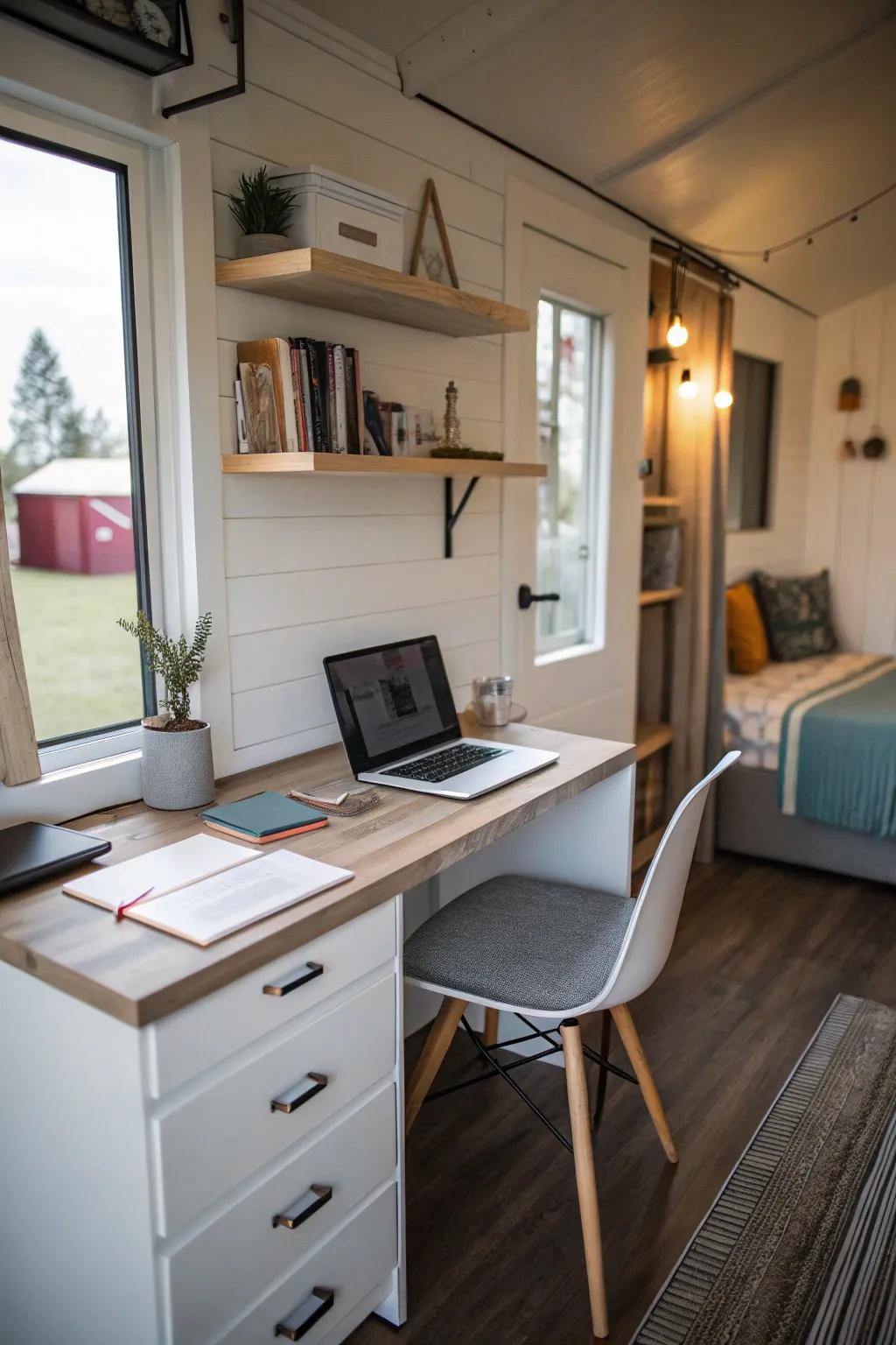 A small-scale desk flawlessly integrated within a comfy niche.