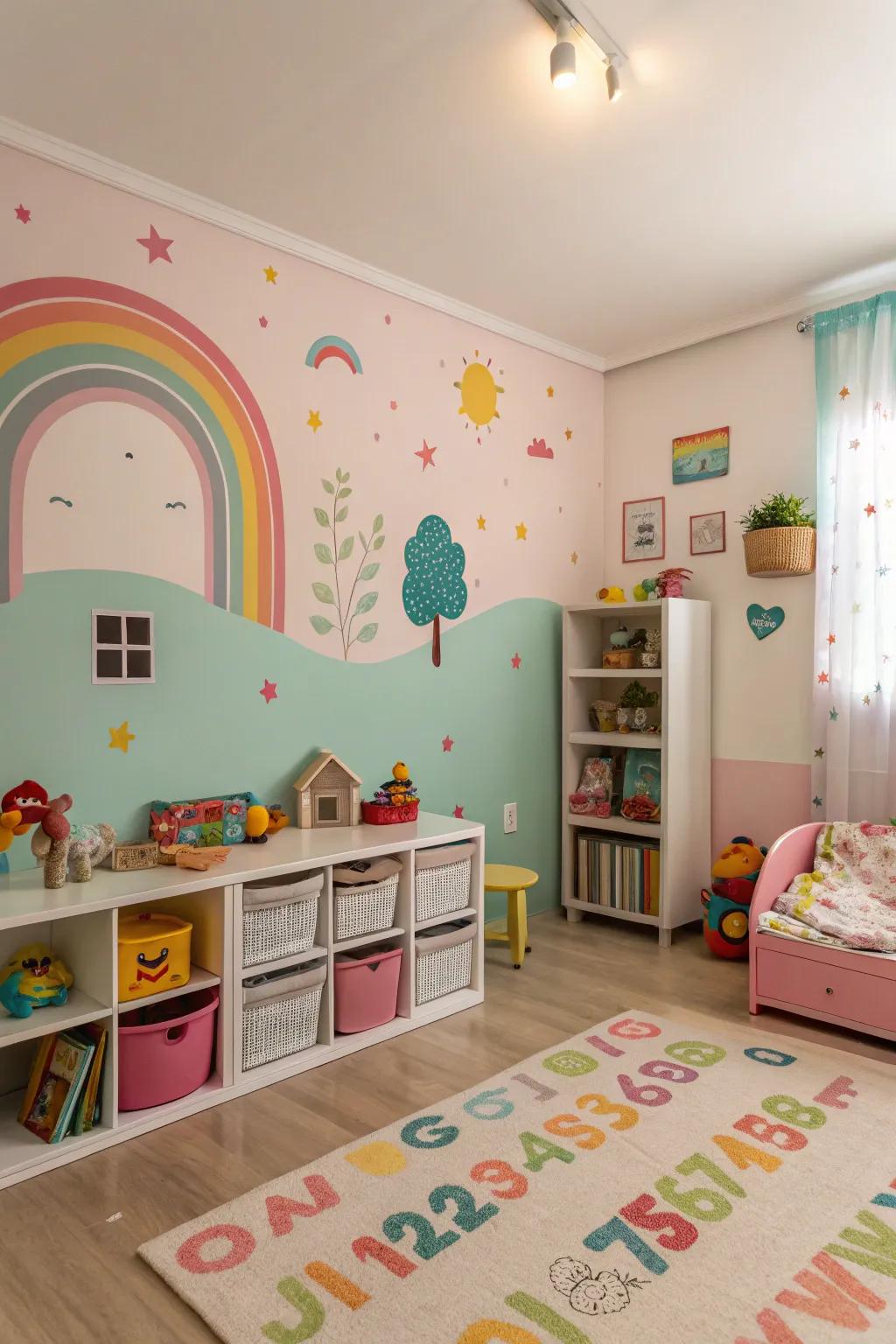 A joyful room featuring a flawless mix of bright and soft wall shades.