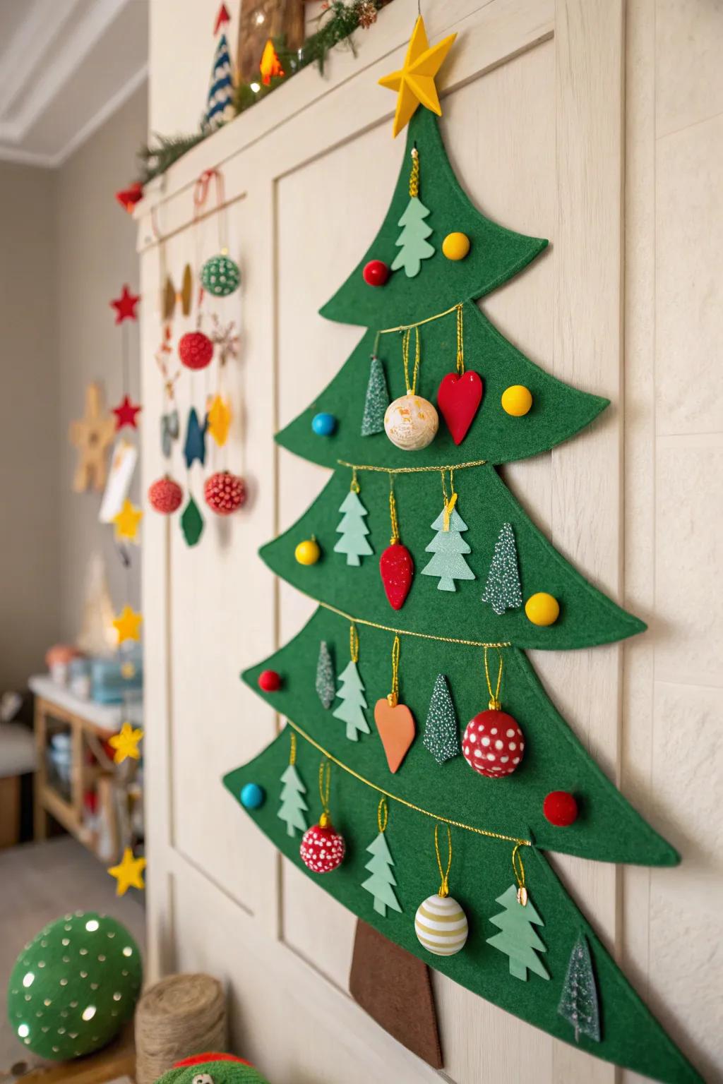 A secure and captivating felt Christmas tree designed for toddlers.