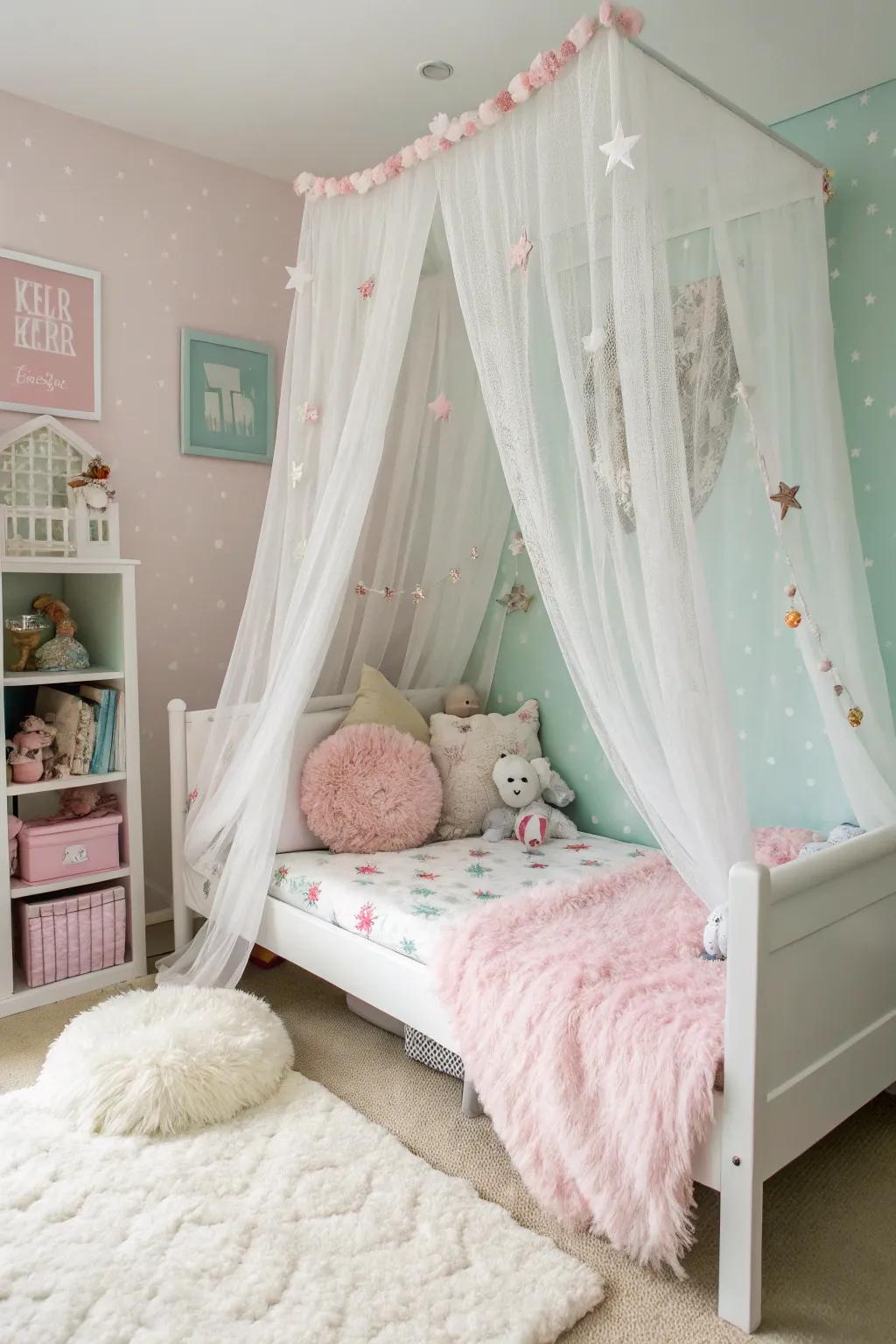 A simple canopy can transform any bed into an enchanting hideaway.