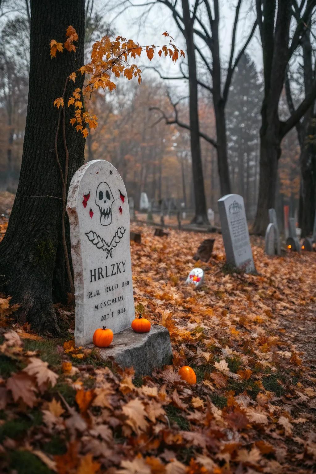 A witty inscription can add a touch of humor to your eerie tableau.