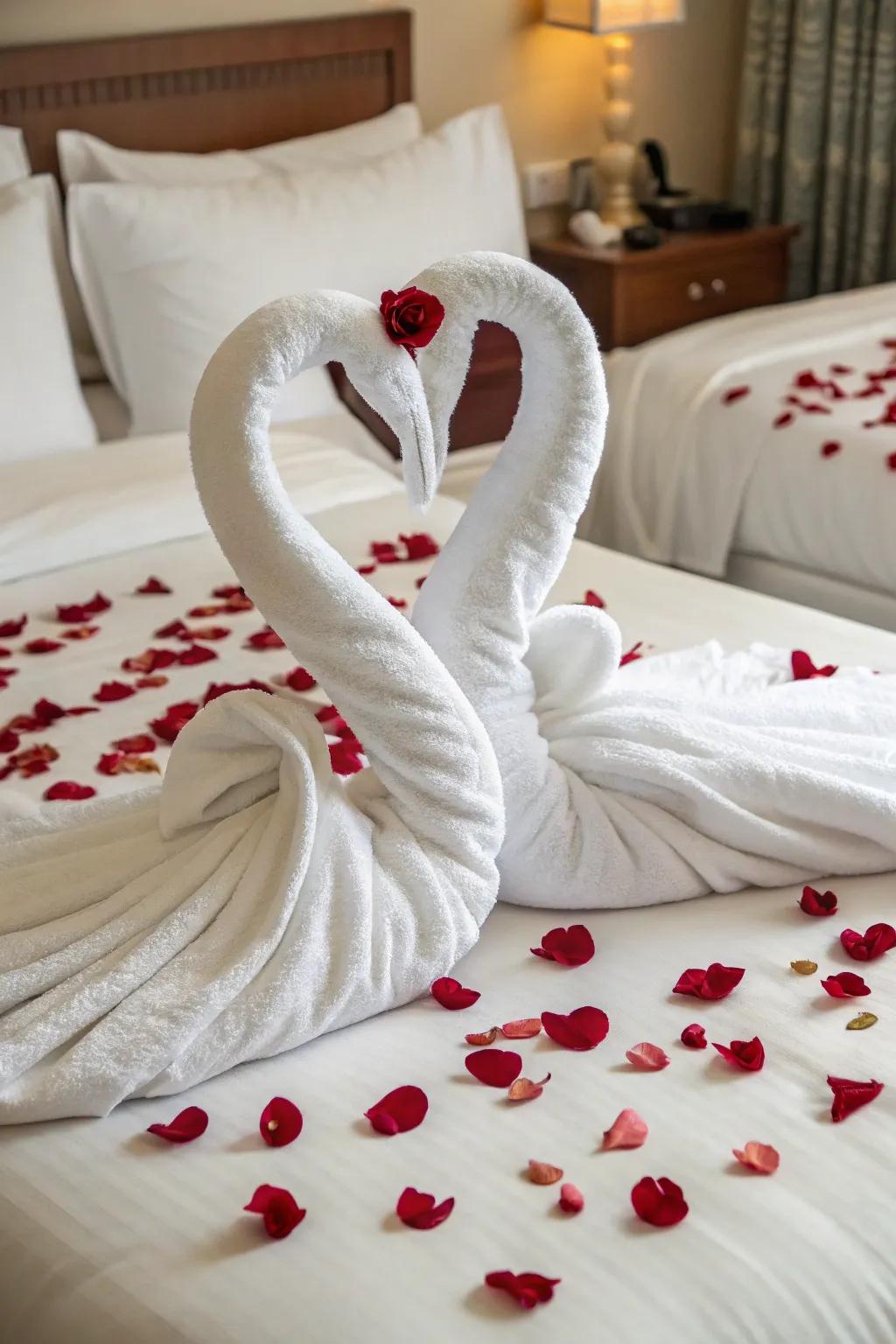 Infuse your space with romance using swan-shaped towel artistry.