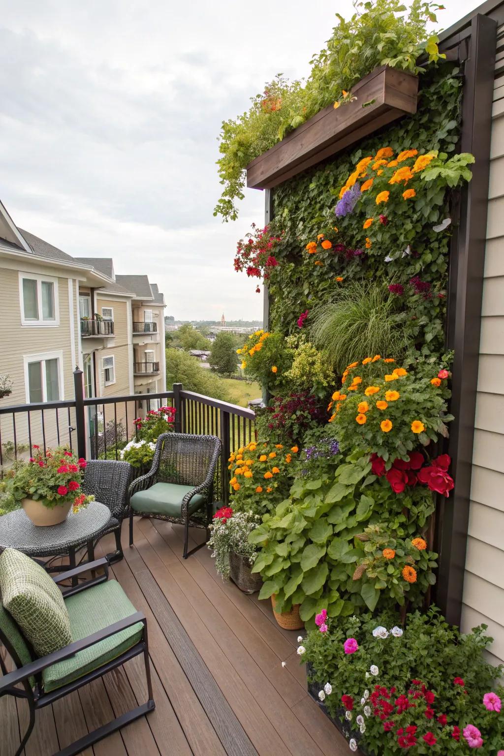 A vertical garden has the ability to transform a deck wall into a vibrant piece of artwork.