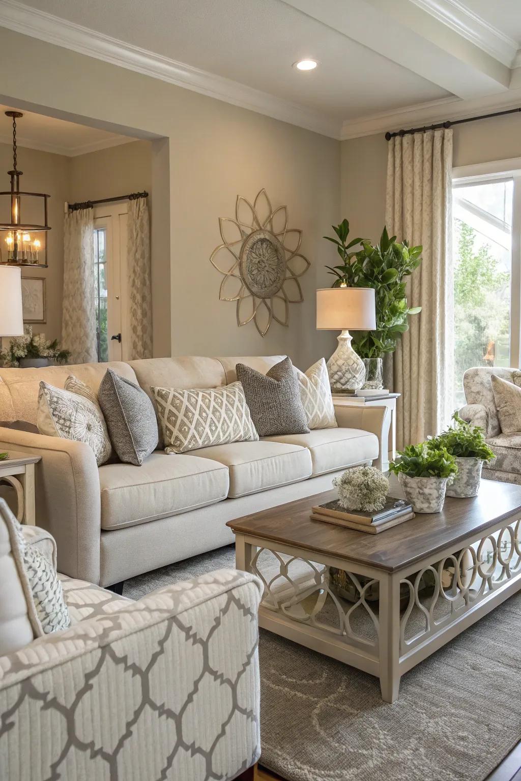Neutral shades fashion a peaceful and adaptable living space vibe.