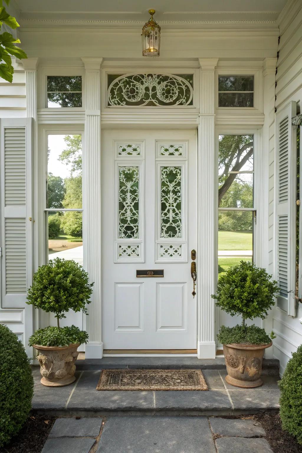 The epitome of symmetry with an exquisitely balanced, traditional front door aesthetic.