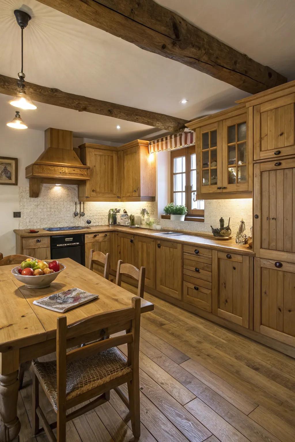 The natural wood in the cabinets creates an inviting and welcoming ambiance in this traditional kitchen.