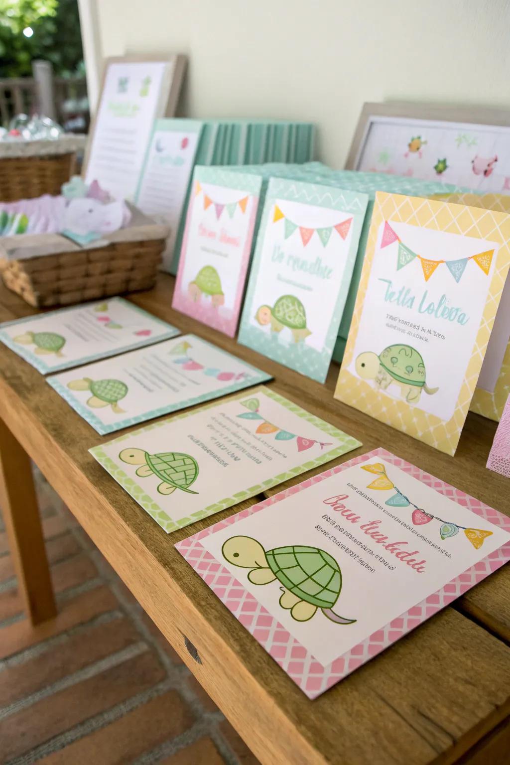 Delightful turtle-themed invitations, setting the stage for a charming celebration.