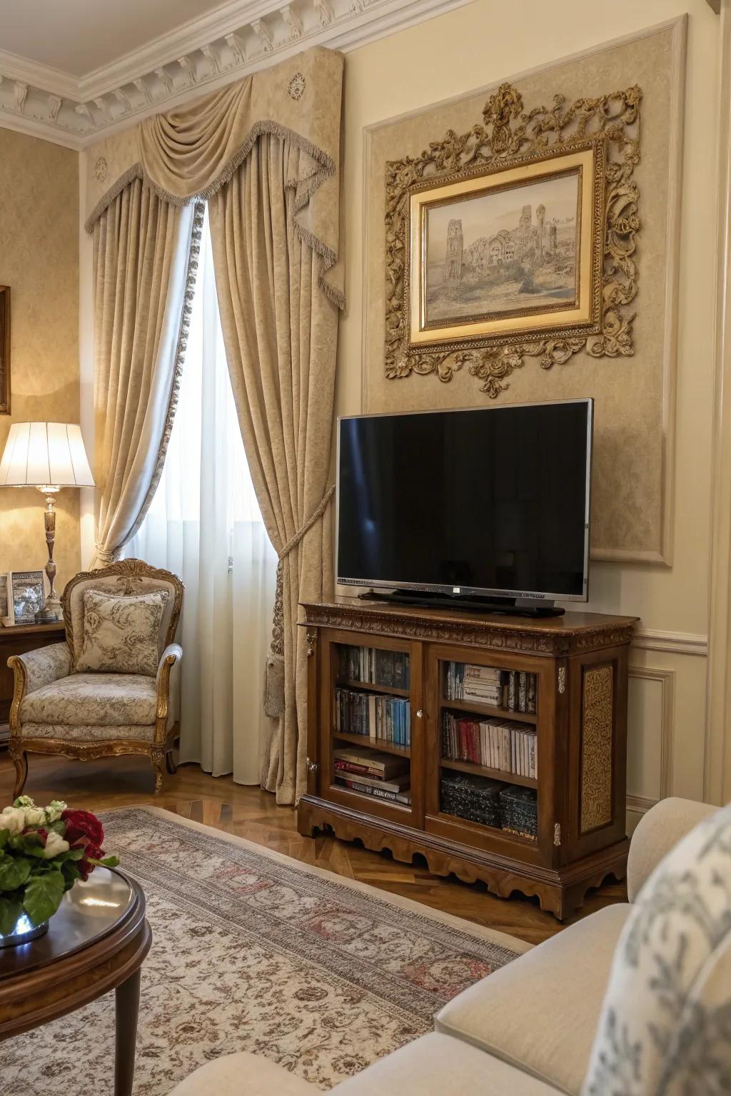 Infuse your TV with a touch of sophistication using a detailed embellished surround.