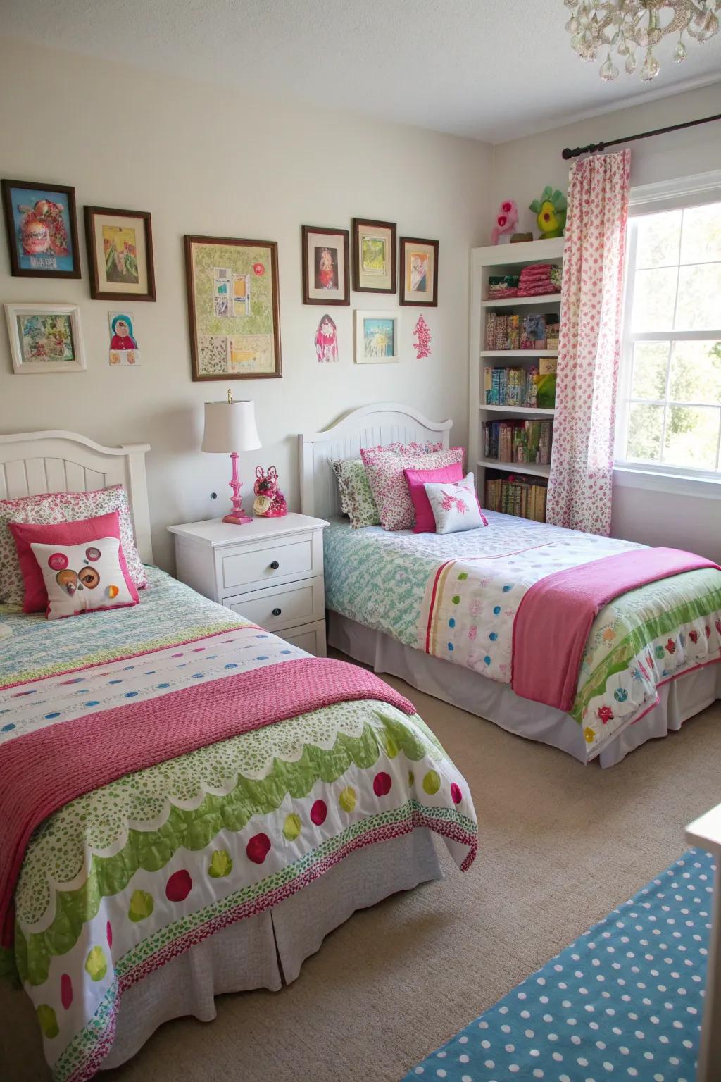 Identical twin beds placed symmetrically create a balanced, peaceful setting.