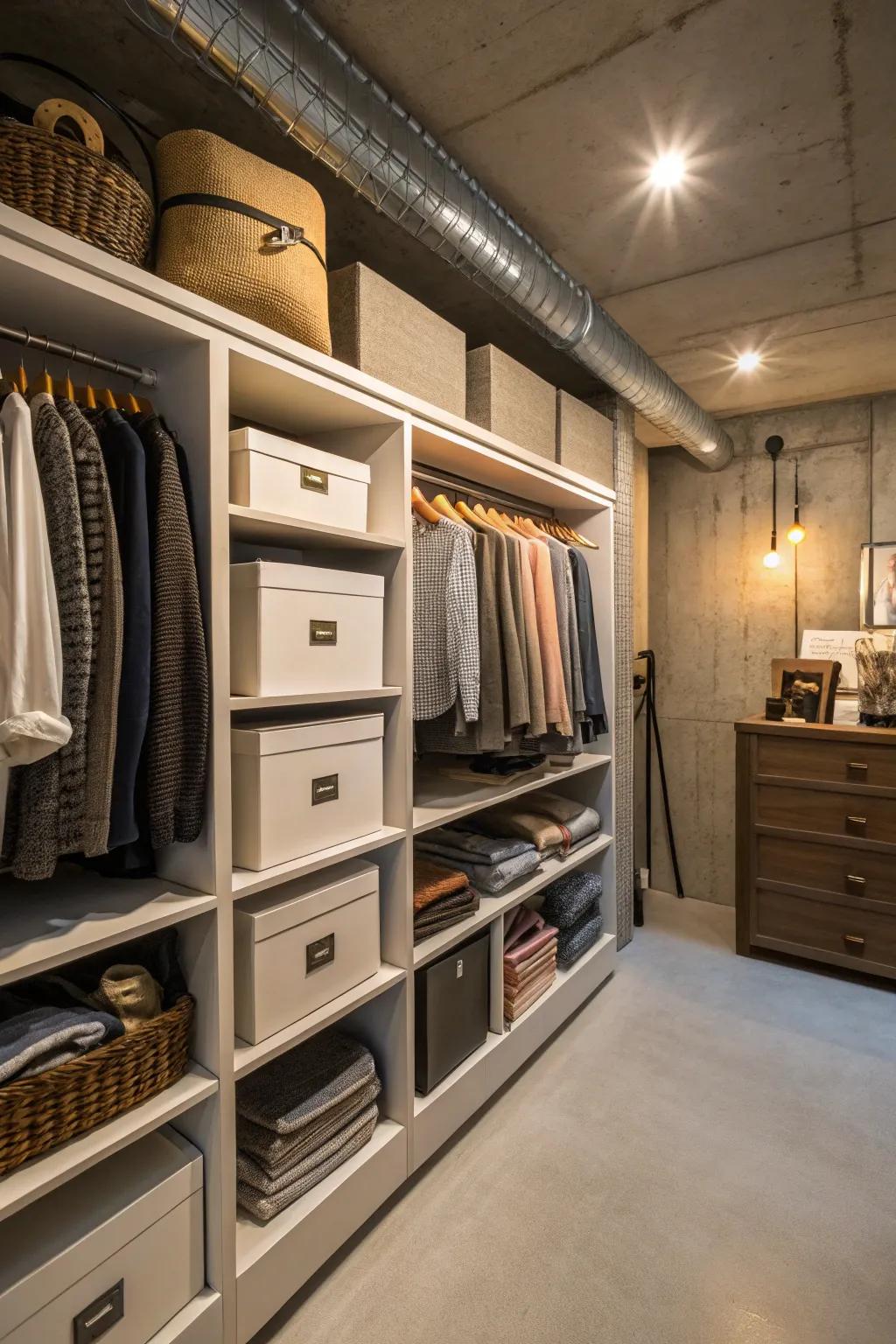 Exposed shelves simplify organization.