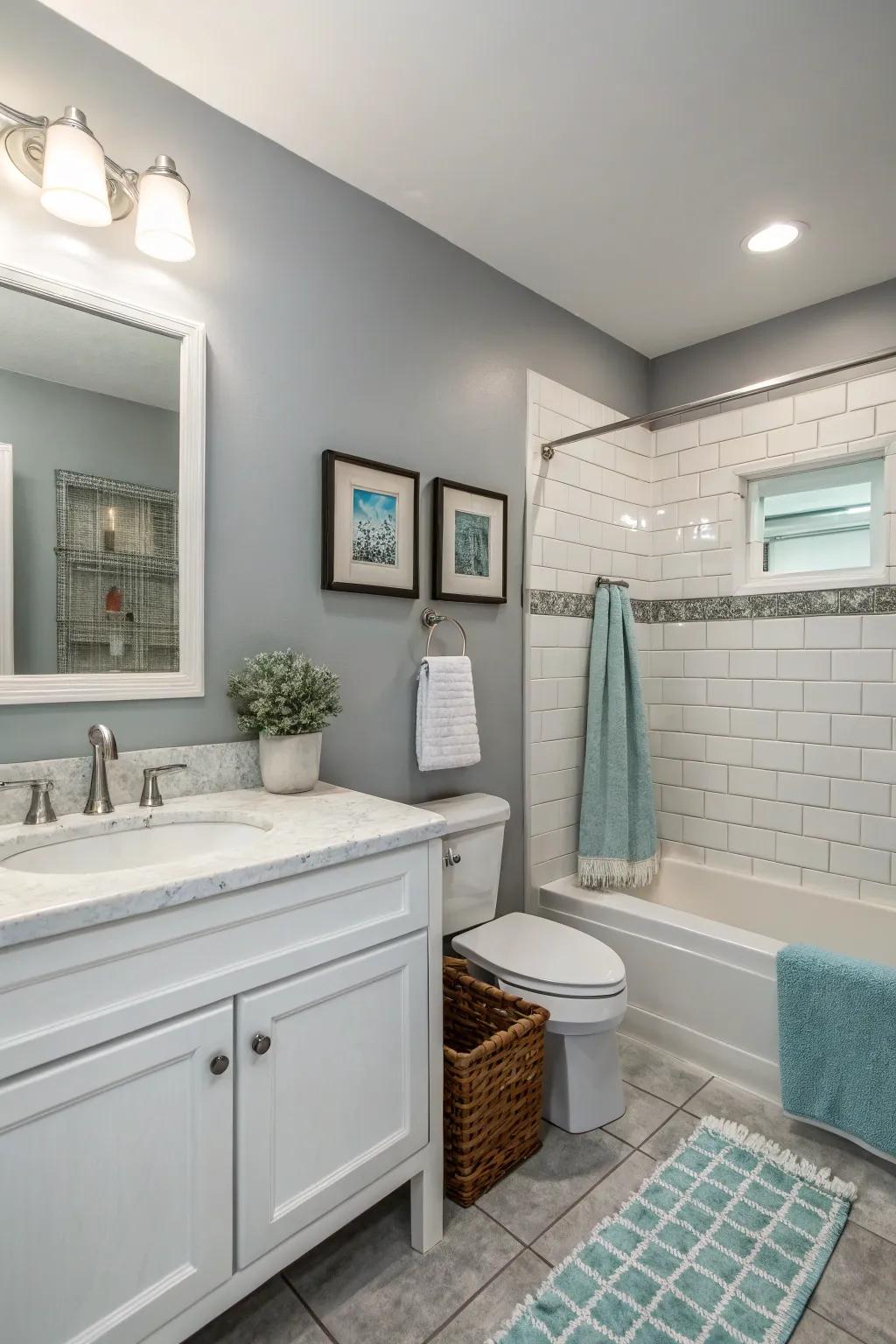 Understated hues cultivate a peaceful and accommodating bathroom atmosphere.
