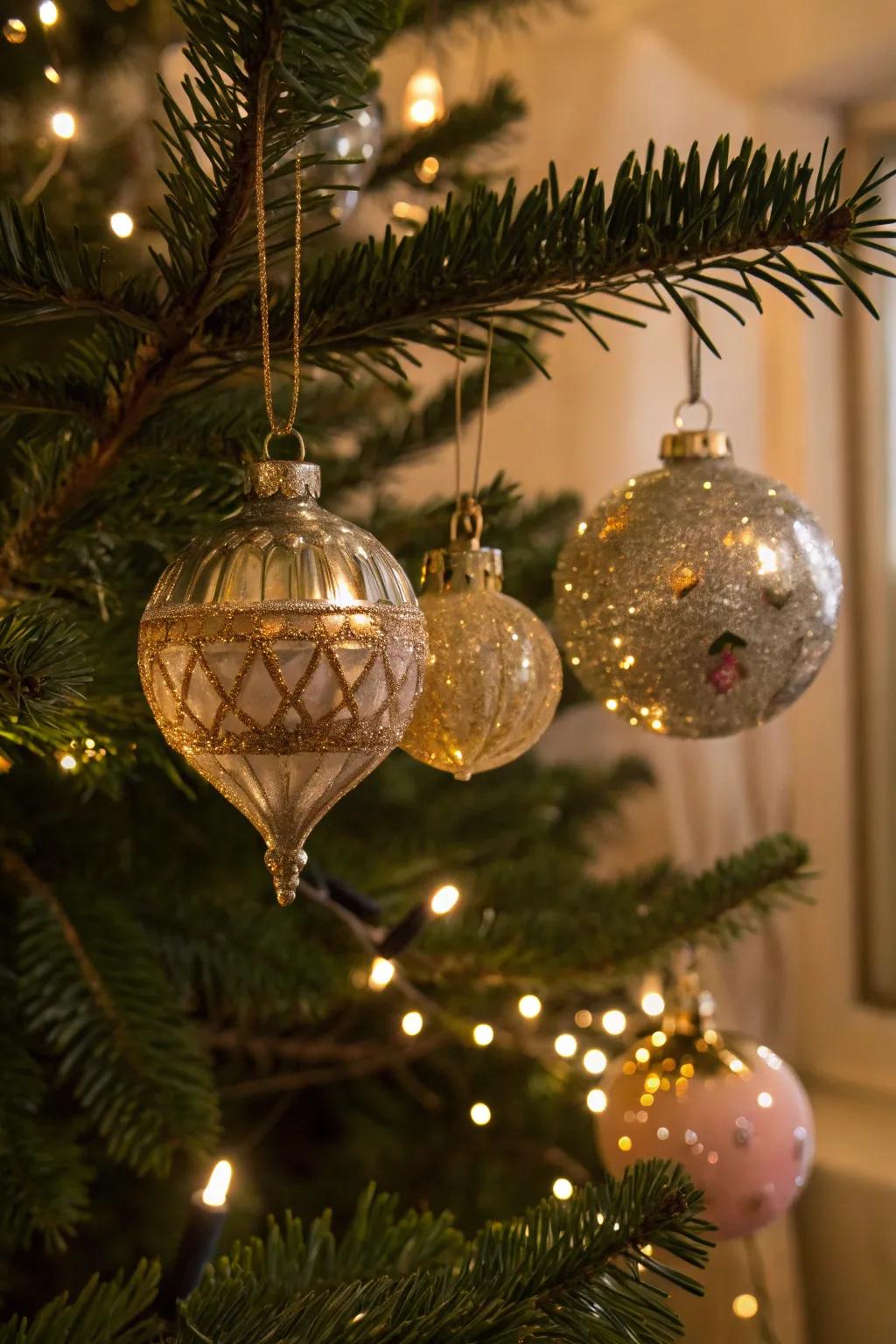Classic crystal adornments grace a retro-inspired Christmas tree.