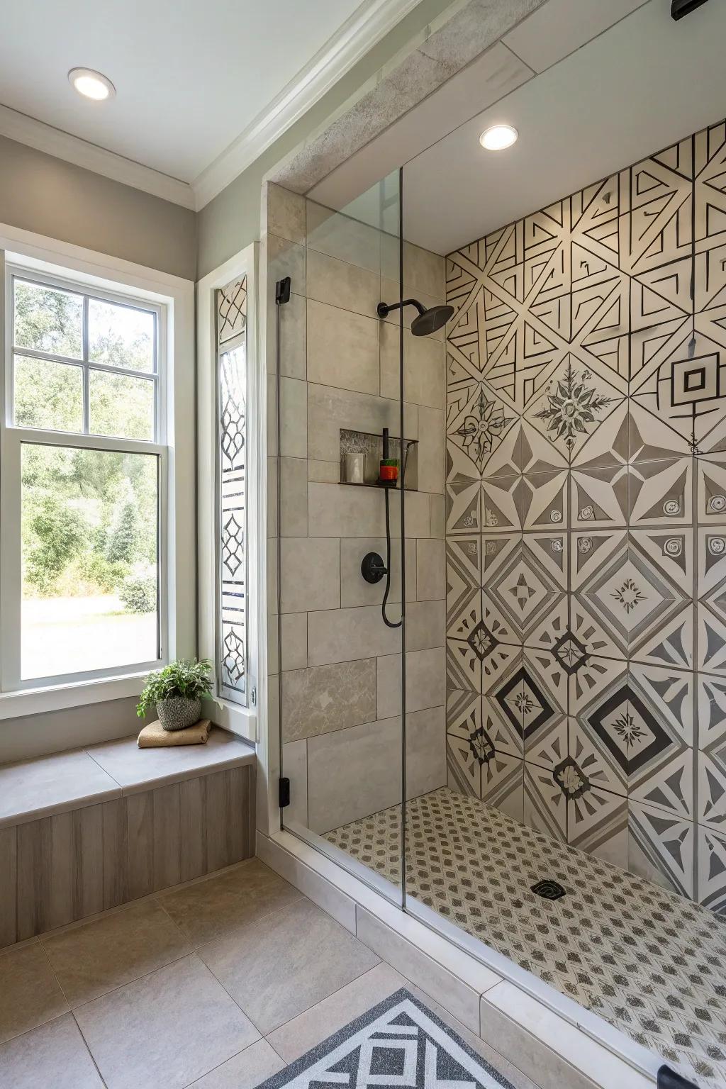 Geometric squares give your shower a structured and modern feel.