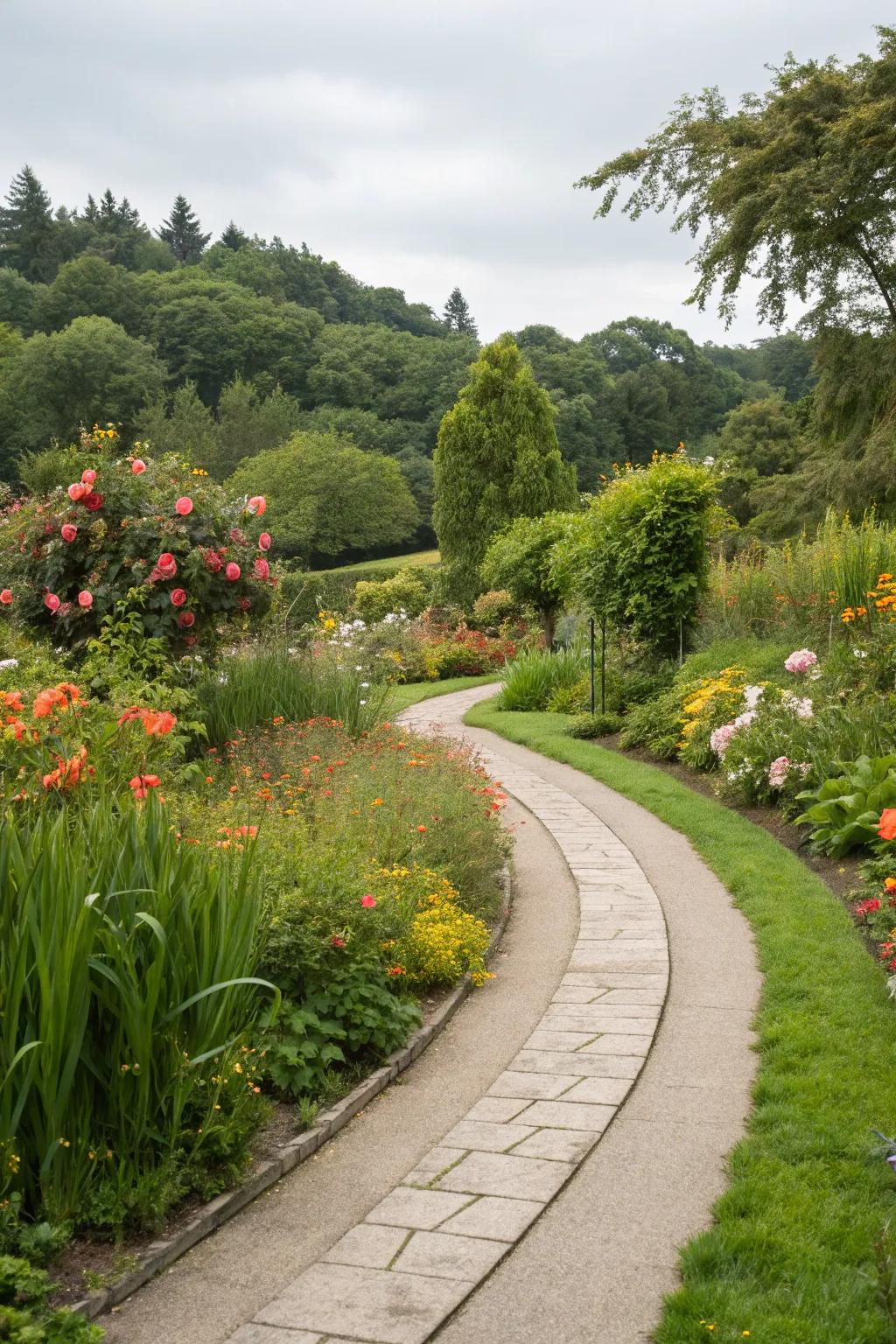 A curved walkway lends a natural, welcoming touch to your garden.