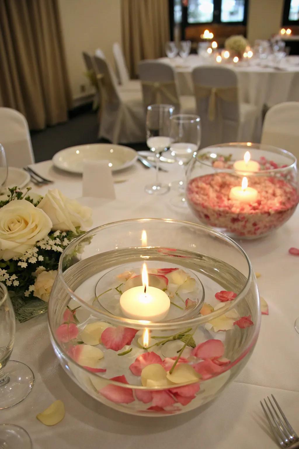 Floating lights and leaves crafting an otherworldly scene.